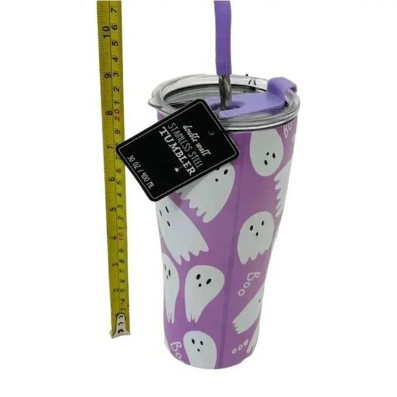 Wellness Double Wall Stainless Steel Tumbler Straw 30oz Halloween Boo Ghost - Picture 5 of 5